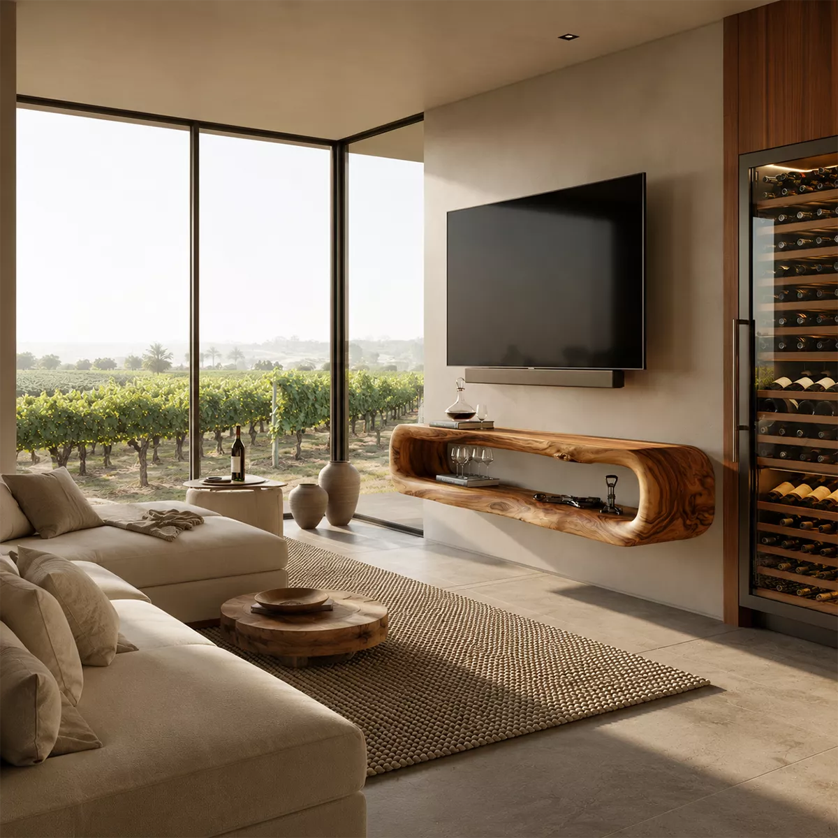 Natural Solid Wood TV Stand with Sculptural Open Nook Minimalist Design - Livewoodcraft - 4