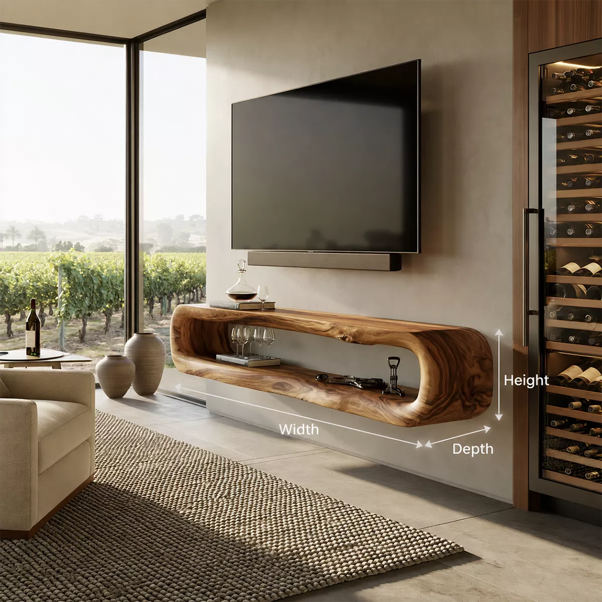 Natural Solid Wood TV Stand with Sculptural Open Nook Minimalist Design - Livewoodcraft - 5