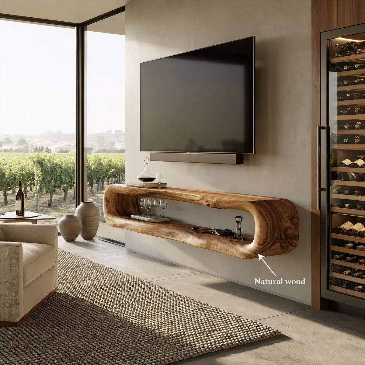 Natural Solid Wood TV Stand with Sculptural Open Nook Minimalist Design - Livewoodcraft - 6