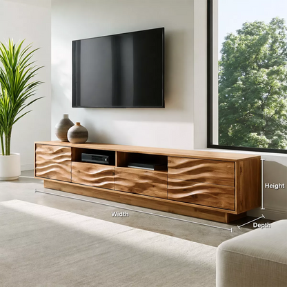 Natural Solid Wood TV Stand with Sculptural Wave Cabinet Doors Minimalist - Livewoodcraft - 5