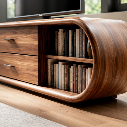 Natural Solid Wood TV Stand with Two Drawers and Rounded Open Shelves - Livewoodcraft - 6
