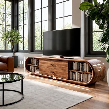 Natural Solid Wood TV Stand with Two Drawers and Rounded Open Shelves - Livewoodcraft - 9