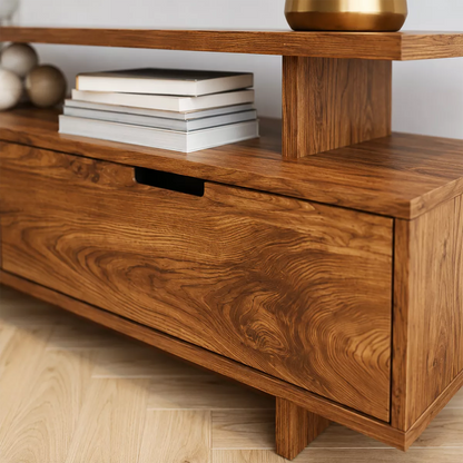 Natural Solid Wood TV Stand with Two Drawers Open Shelf Modern Style - Livewoodcraft - 1