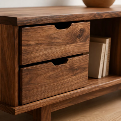 Natural Solid Wood TV Stand with Two Drawers Open Storage Minimalist - Livewoodcraft - 1