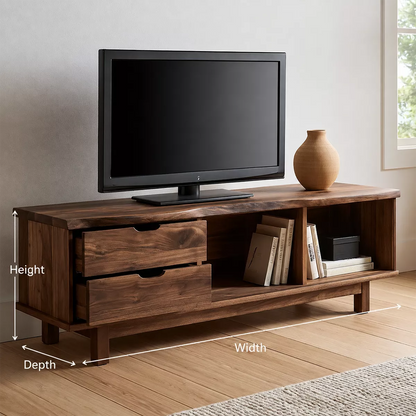Natural Solid Wood TV Stand with Two Drawers Open Storage Minimalist - Livewoodcraft - 5
