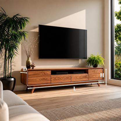 Natural Solid Wood TV Stand with Two Drawers, Side Cabinets and Open Shelf - Livewoodcraft - 10