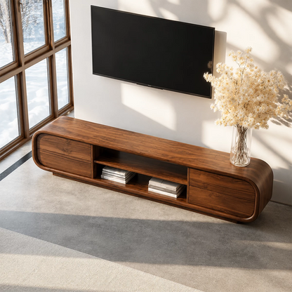Natural Solid Wood TV Stand with Two Side Cabinets and Central Open Shelf - Livewoodcraft - 6