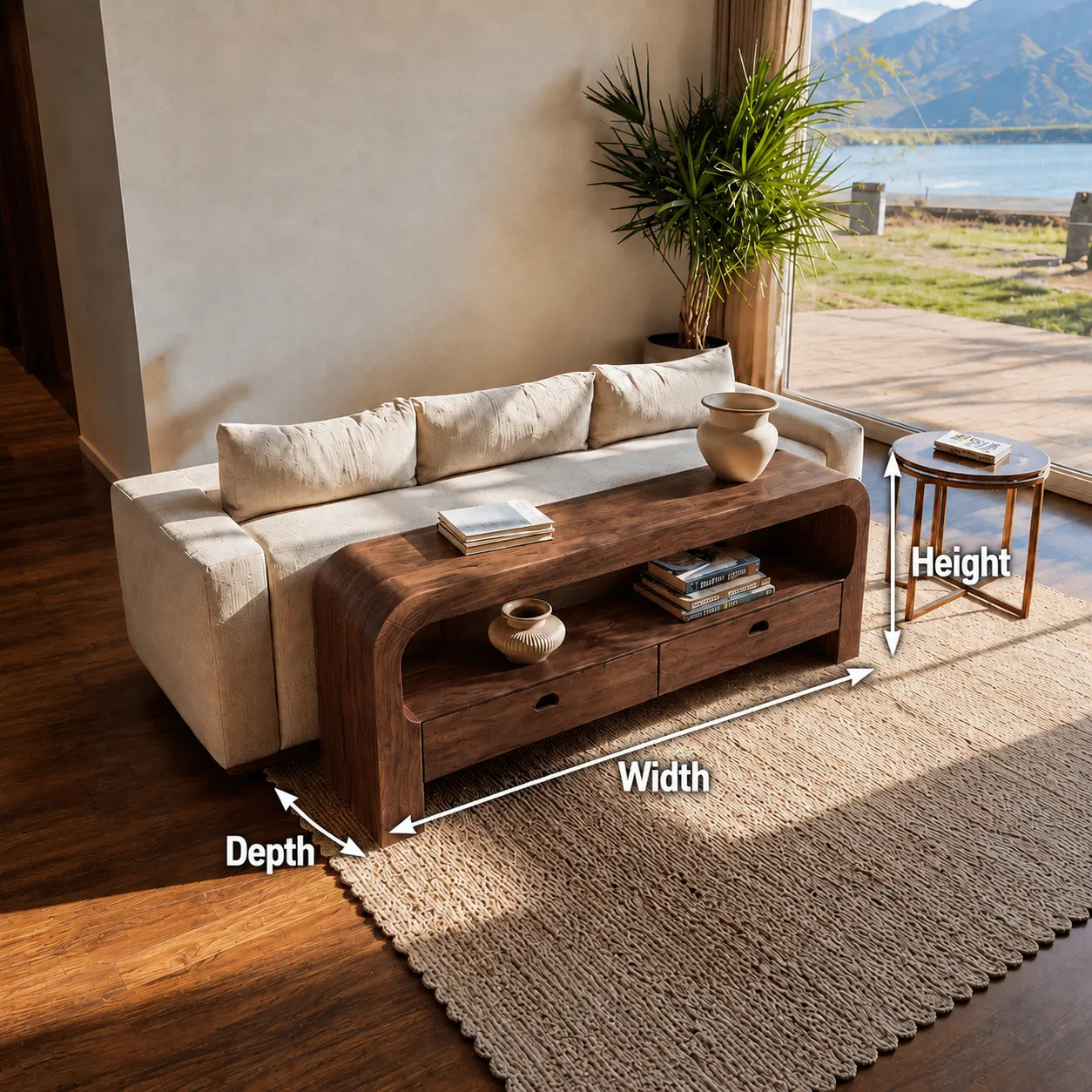 Natural Solid Wood Waterfall Sofa Console Table with Storage Drawers - Livewoodcraft - 10
