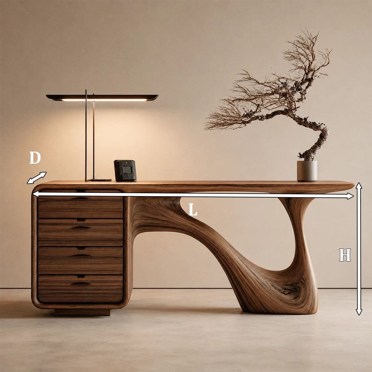 Natural Solid Wood Writing Desk Sculptural Wabi Sabi Style - Livewoodcraft - 10