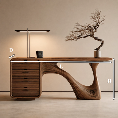 Natural Solid Wood Writing Desk Sculptural Wabi Sabi Style - Livewoodcraft - 10