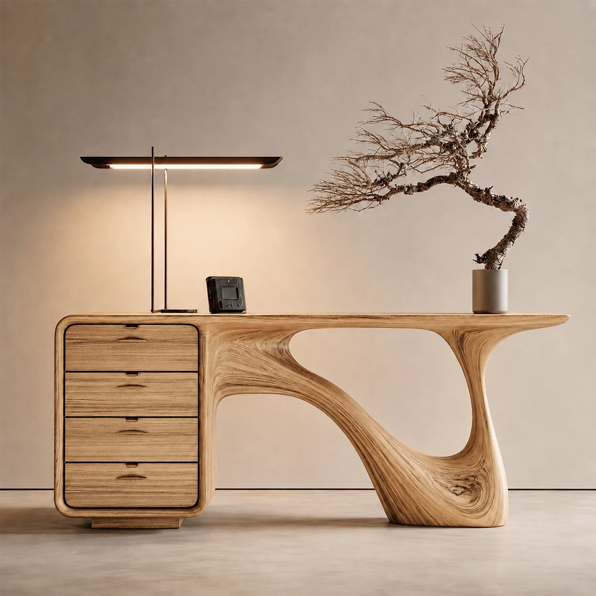Natural Solid Wood Writing Desk Sculptural Wabi Sabi Style - Livewoodcraft - 2