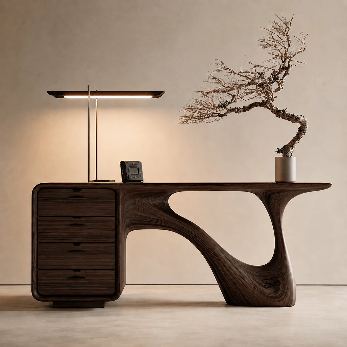 Natural Solid Wood Writing Desk Sculptural Wabi Sabi Style - Livewoodcraft - 4