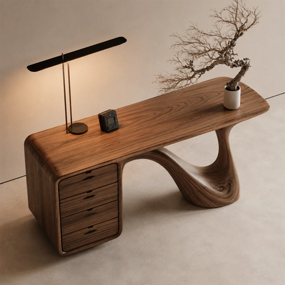 Natural Solid Wood Writing Desk Sculptural Wabi Sabi Style - Livewoodcraft - 6