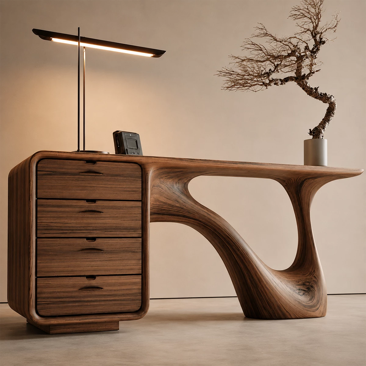Natural Solid Wood Writing Desk Sculptural Wabi Sabi Style - Livewoodcraft - 7