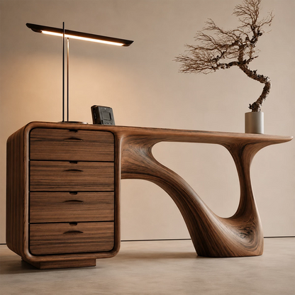 Natural Solid Wood Writing Desk Sculptural Wabi Sabi Style - Livewoodcraft - 7