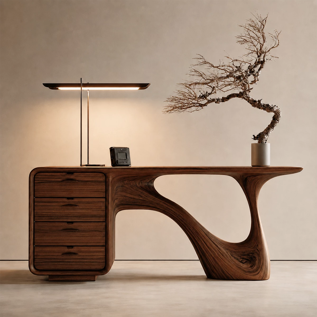 Natural Solid Wood Writing Desk Sculptural Wabi Sabi Style - Livewoodcraft - 8