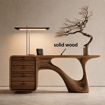 Natural Solid Wood Writing Desk Sculptural Wabi Sabi Style - Livewoodcraft - 9