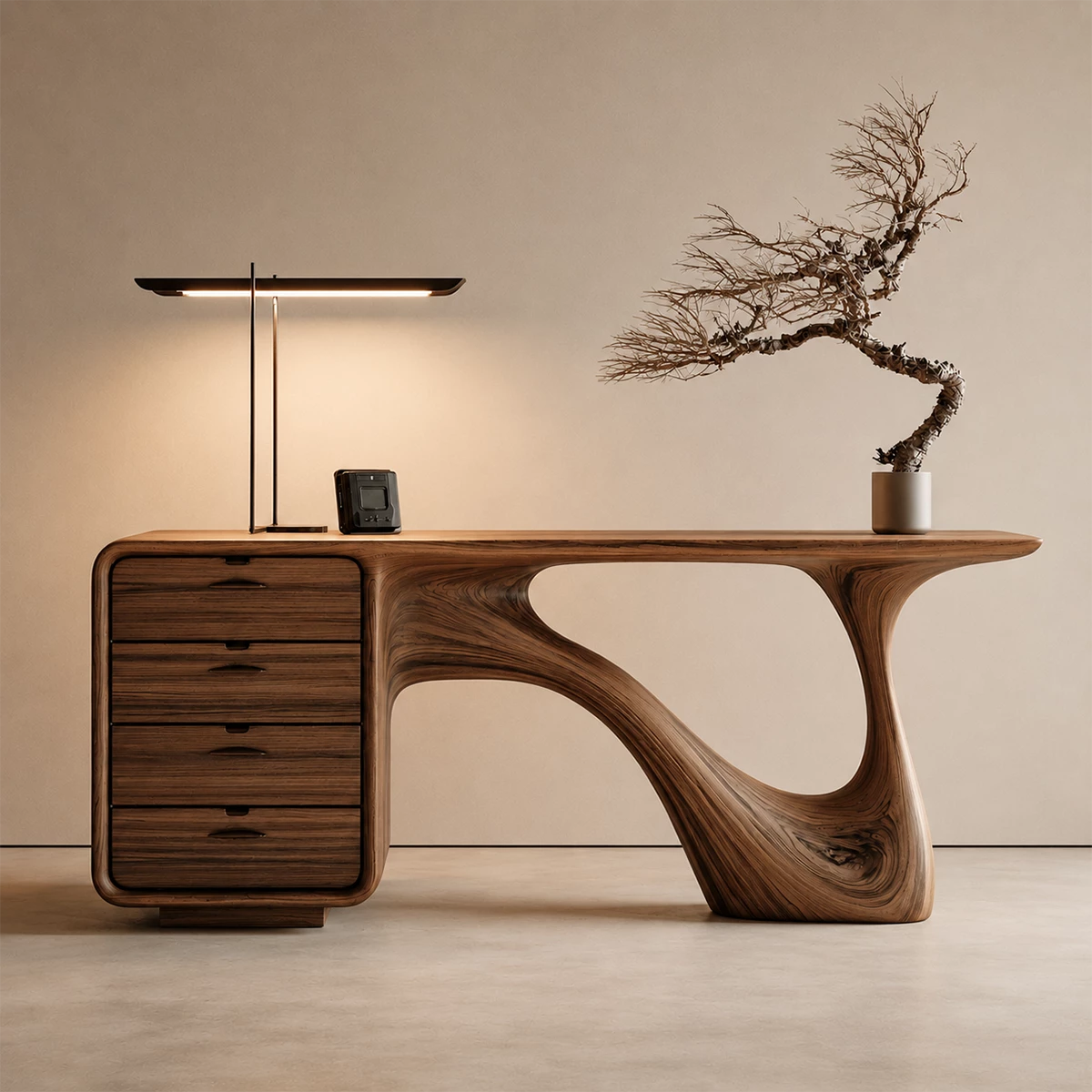Natural Solid Wood Writing Desk Sculptural Wabi Sabi Style - Livewoodcraft