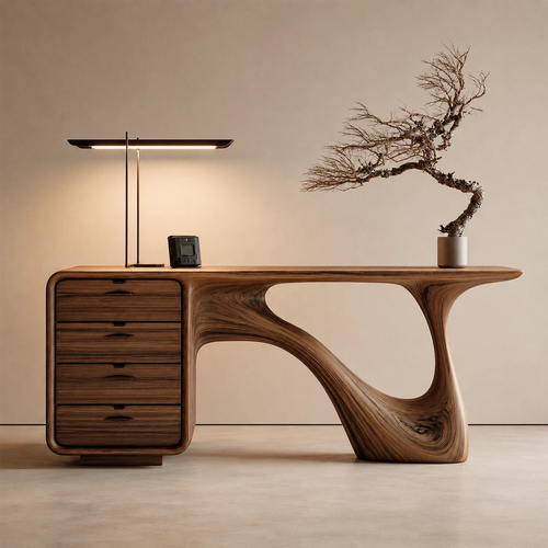 Natural Solid Wood Writing Desk Sculptural Wabi Sabi Style - Livewoodcraft