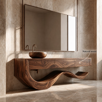 Organic Bathroom Vanity With Sculptural Wave Solid Wood Base - Livewoodcraft - 11