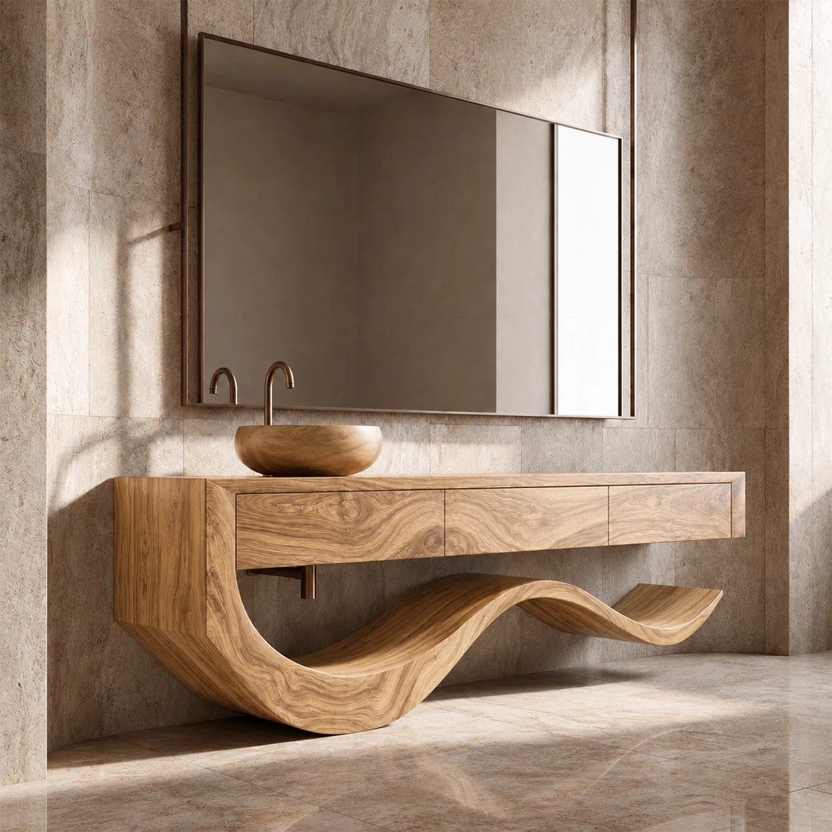 Organic Bathroom Vanity With Sculptural Wave Solid Wood Base - Livewoodcraft - 2