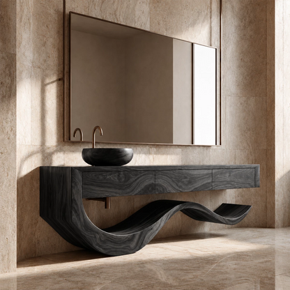 Organic Bathroom Vanity With Sculptural Wave Solid Wood Base - Livewoodcraft - 3