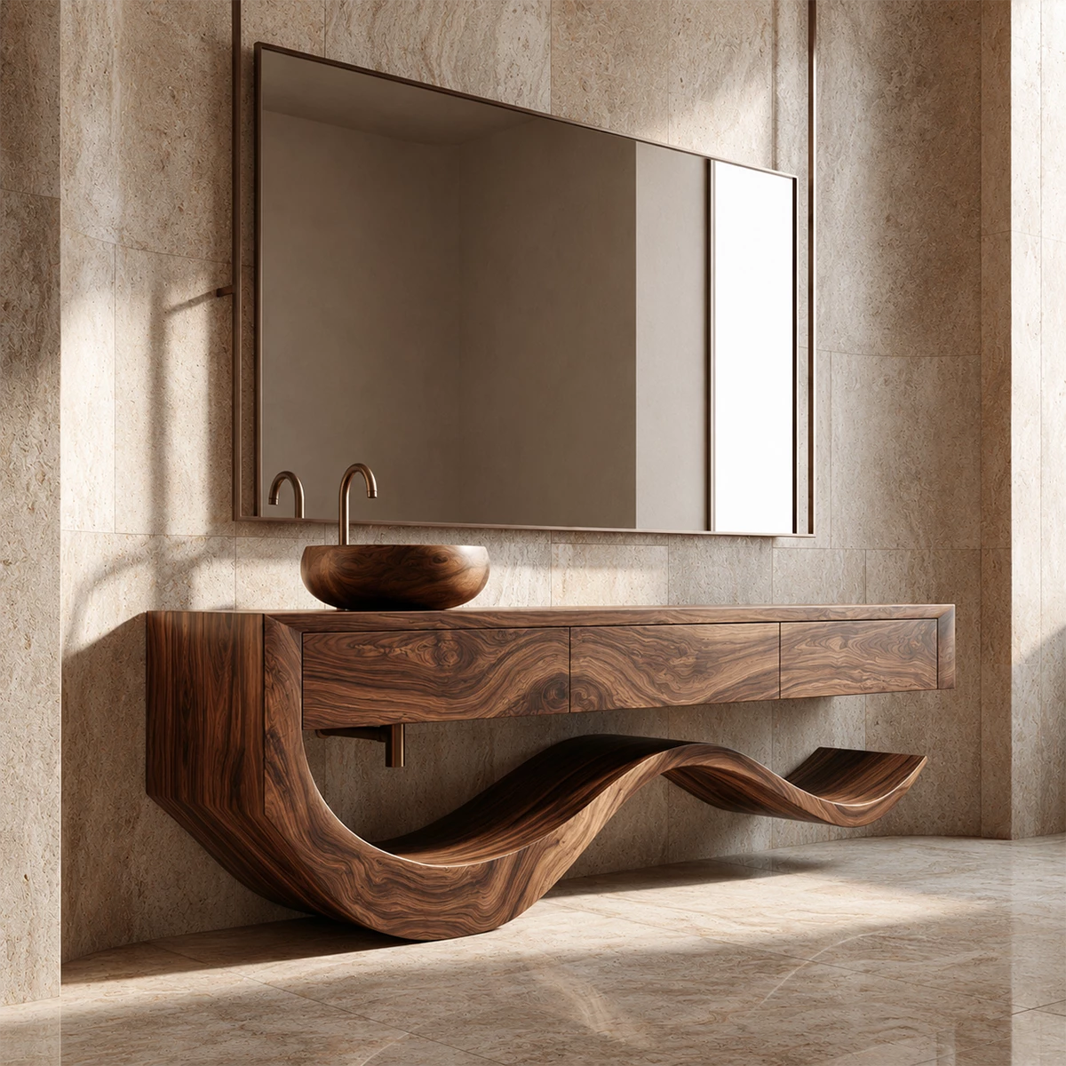 Organic Bathroom Vanity With Sculptural Wave Solid Wood Base - Livewoodcraft - 4