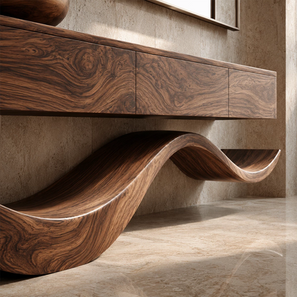 Organic Bathroom Vanity With Sculptural Wave Solid Wood Base - Livewoodcraft - 5