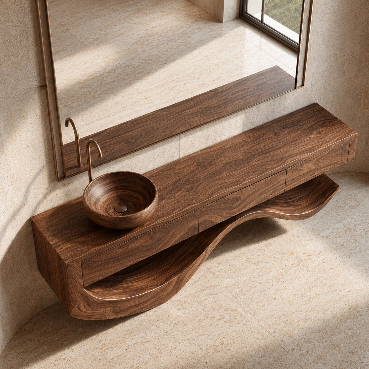 Organic Bathroom Vanity With Sculptural Wave Solid Wood Base - Livewoodcraft - 6