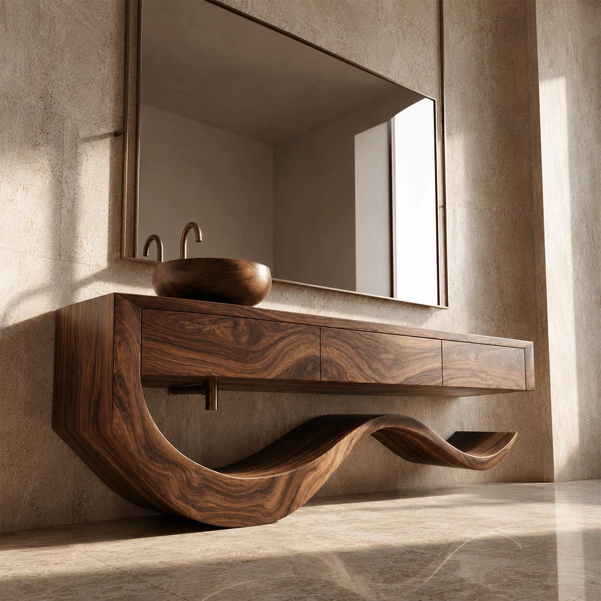 Organic Bathroom Vanity With Sculptural Wave Solid Wood Base - Livewoodcraft - 7
