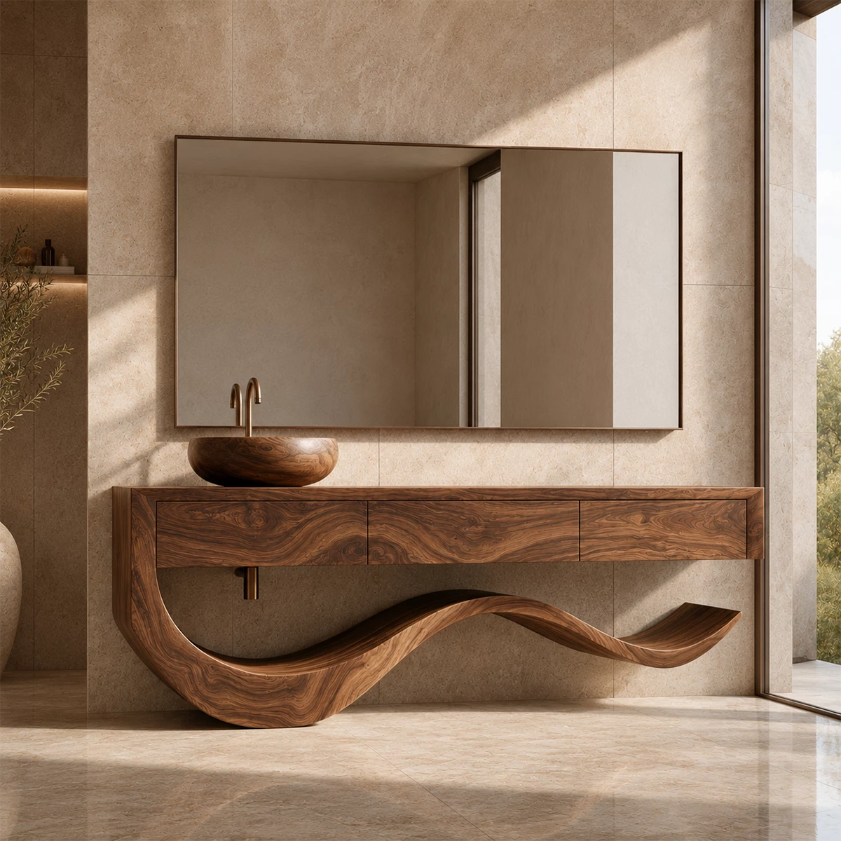 Organic Bathroom Vanity With Sculptural Wave Solid Wood Base - Livewoodcraft - 8