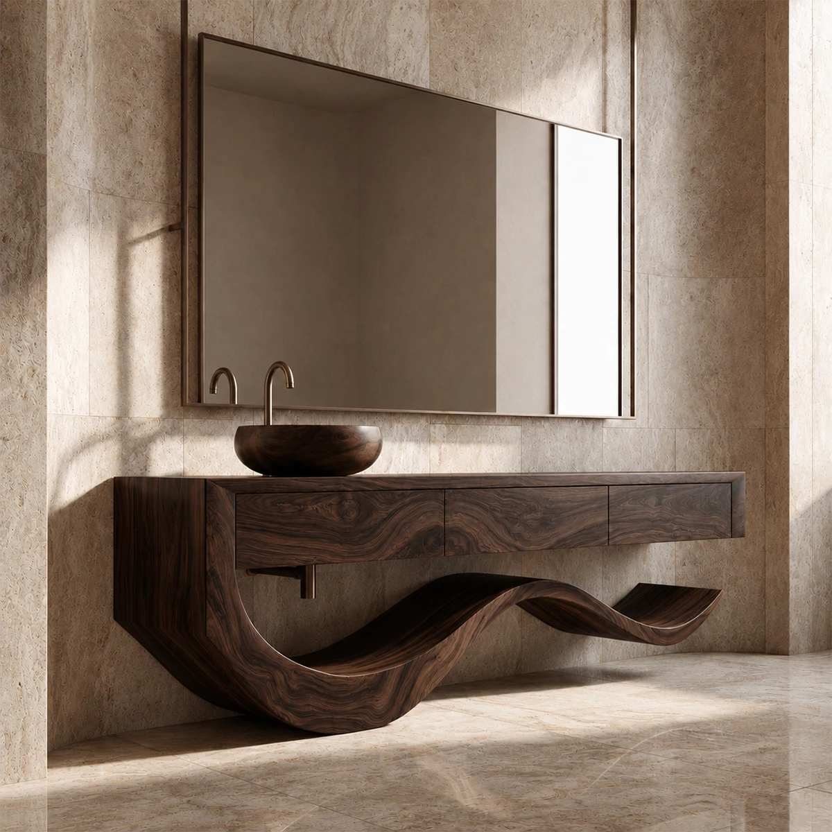 Organic Bathroom Vanity With Sculptural Wave Solid Wood Base - Livewoodcraft - 9