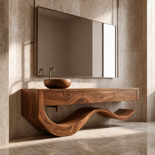 Organic Bathroom Vanity With Sculptural Wave Solid Wood Base - Livewoodcraft
