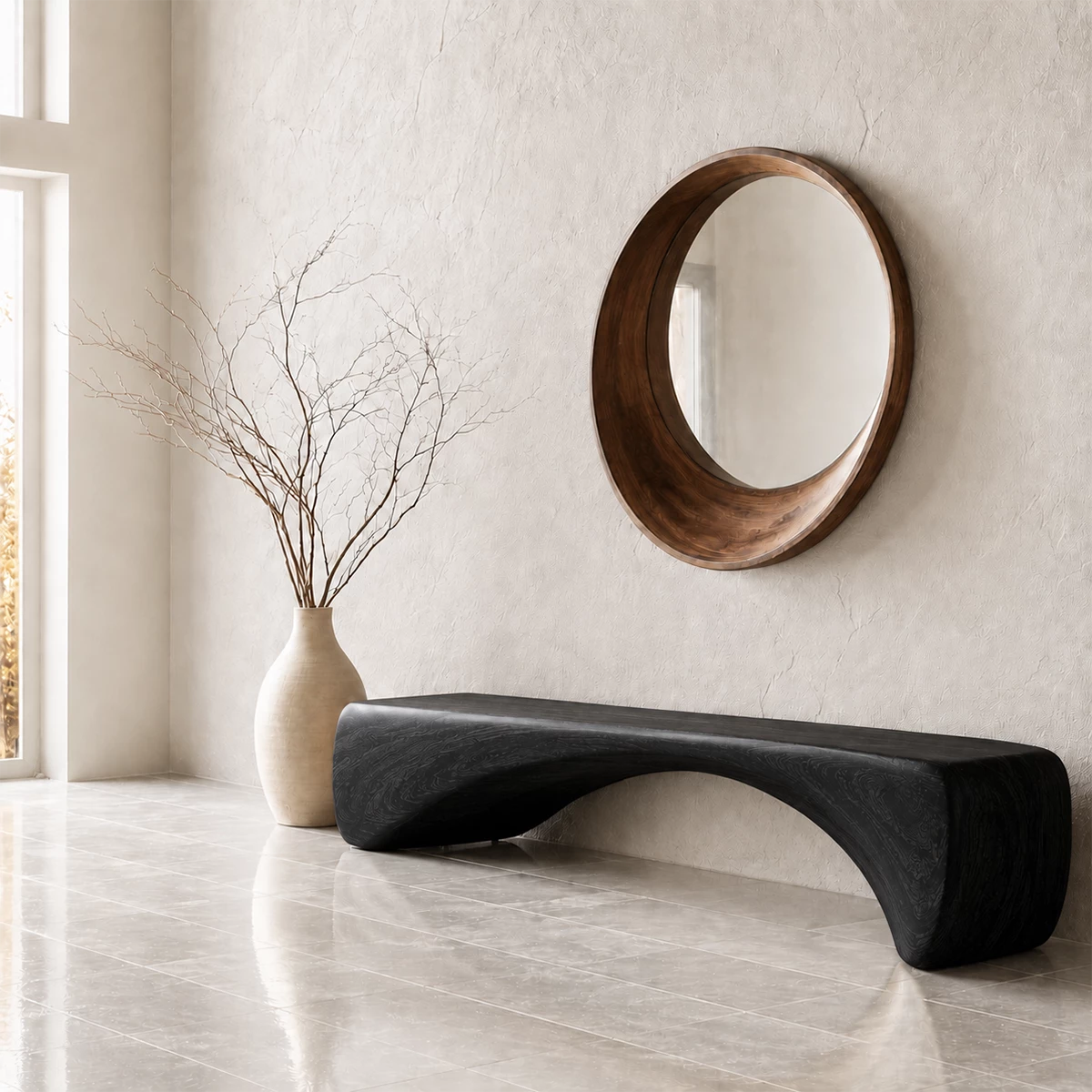 Organic Curved Wood Bench – Natural Wood Entryway Bench for Modern Interior - Livewoodcraft - 3