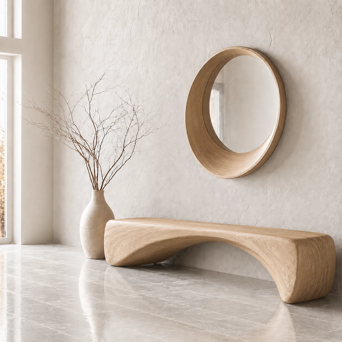 Organic Curved Wood Bench – Natural Wood Entryway Bench for Modern Interior - Livewoodcraft - 4