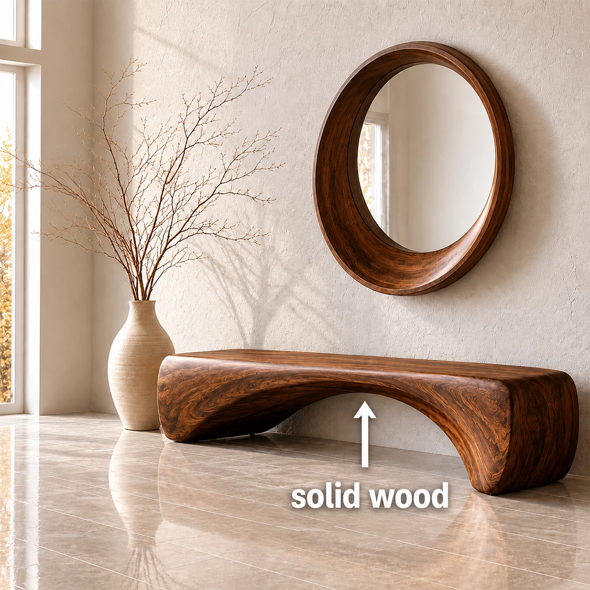 Organic Curved Wood Bench – Natural Wood Entryway Bench for Modern Interior - Livewoodcraft - 5