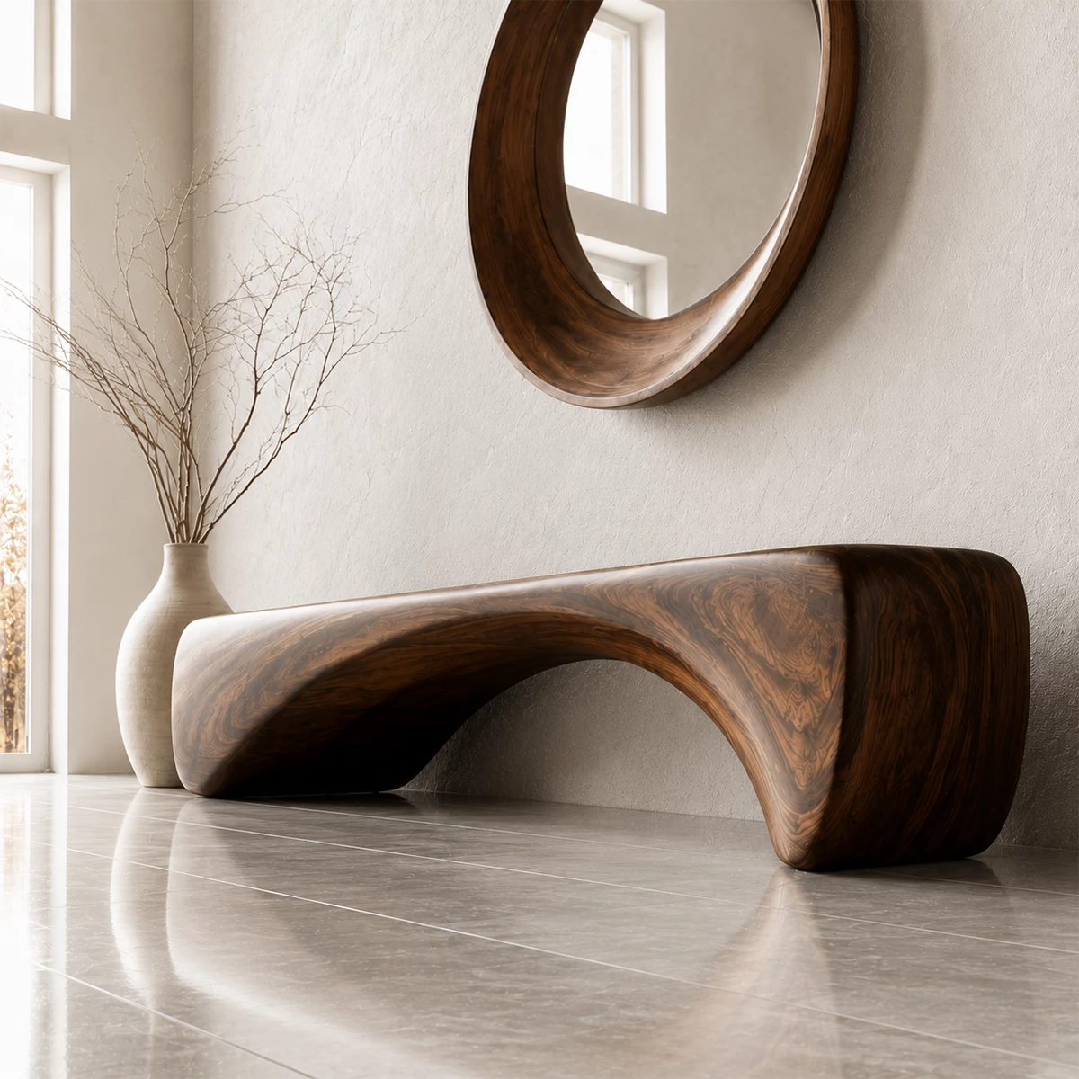 Organic Curved Wood Bench – Natural Wood Entryway Bench for Modern Interior - Livewoodcraft - 7
