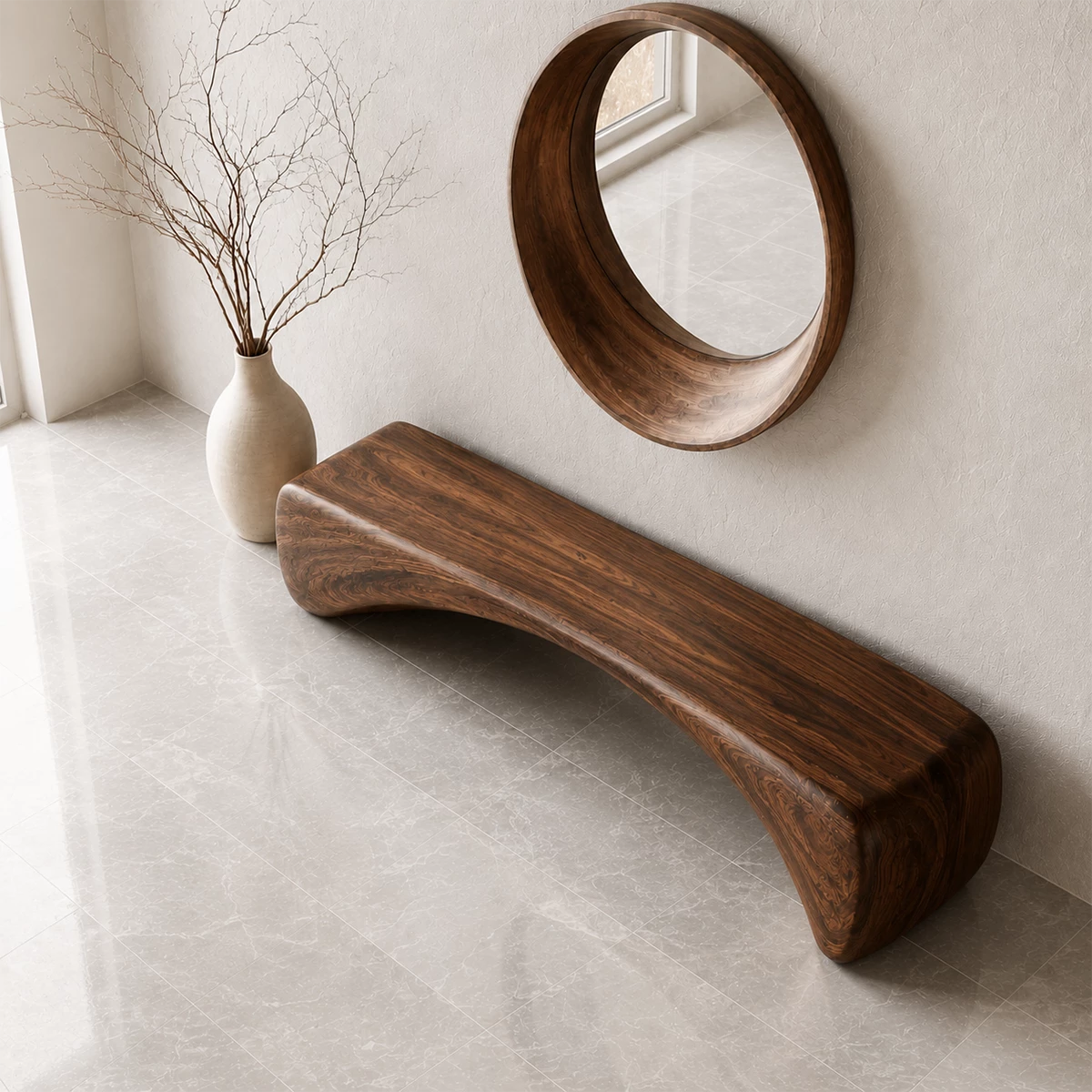 Organic Curved Wood Bench – Natural Wood Entryway Bench for Modern Interior - Livewoodcraft - 8