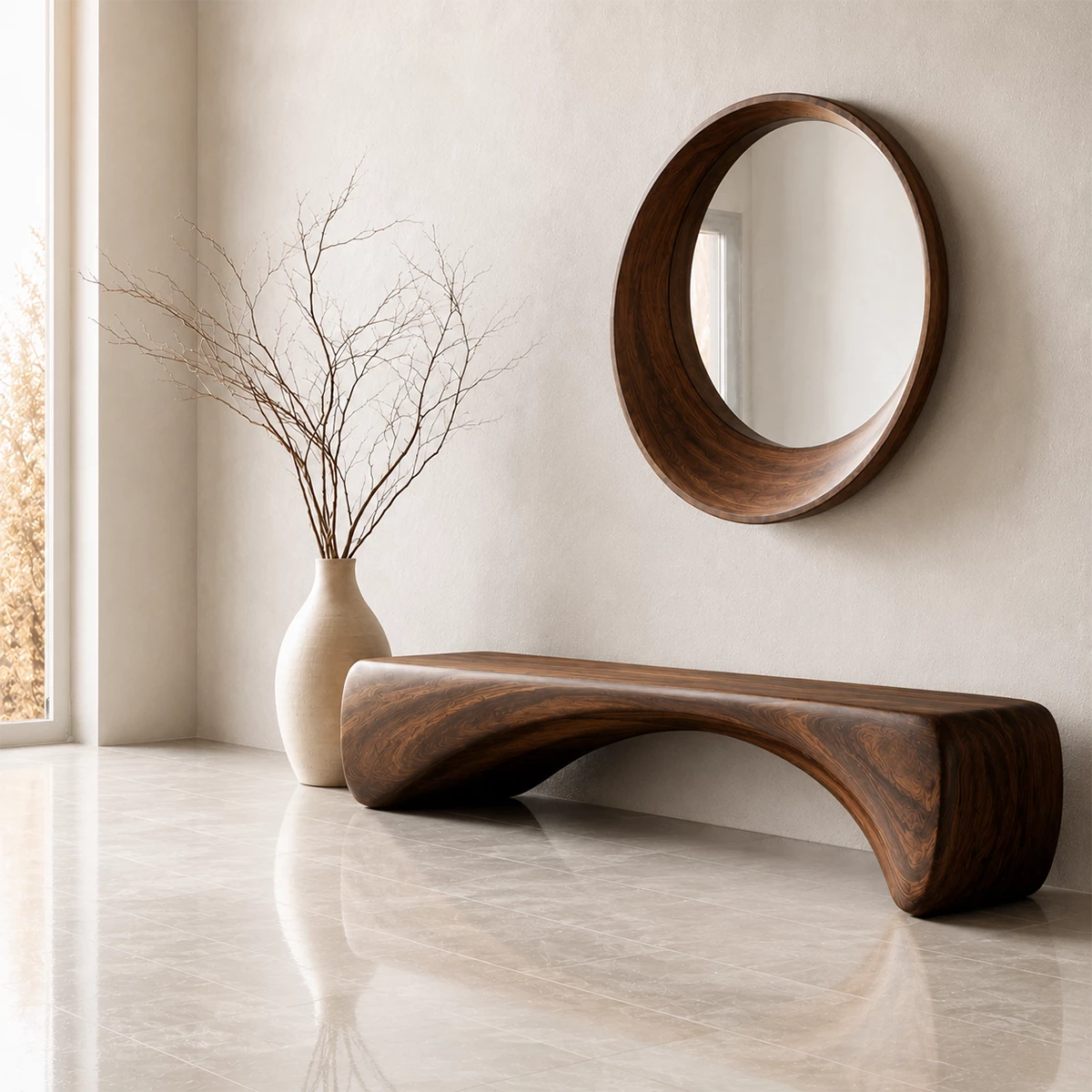 Organic Curved Wood Bench – Natural Wood Entryway Bench for Modern Interior - Livewoodcraft - 9