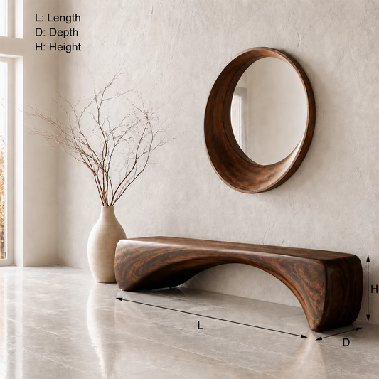 Organic Curved Wood Bench – Natural Wood Entryway Bench for Modern Interior - Livewoodcraft