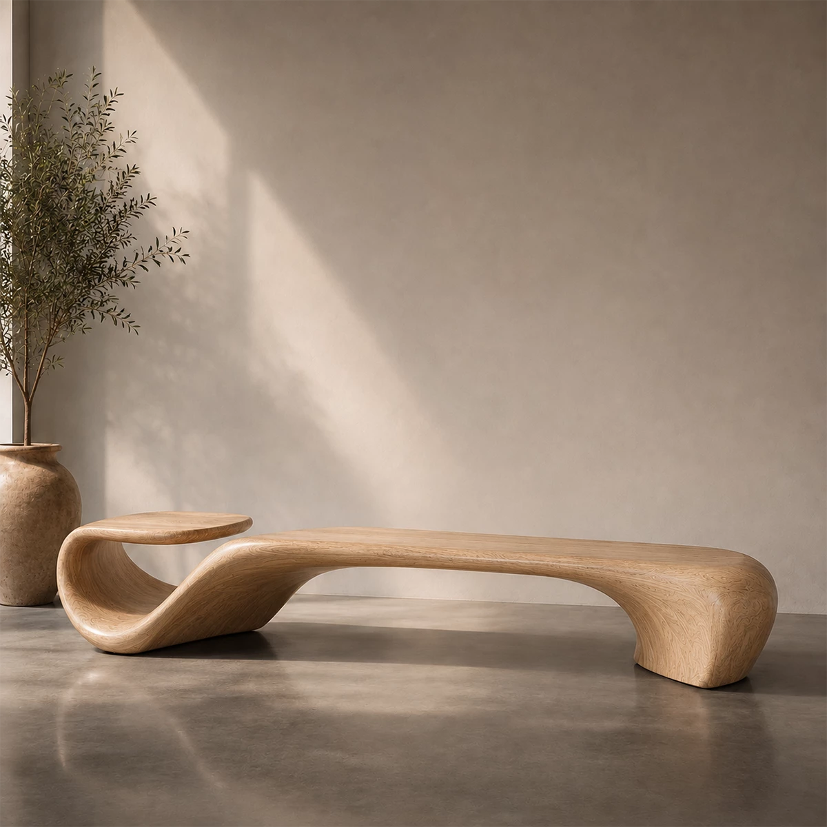 Organic Curved Wood Bench – Sculptural Natural Wood Bench for Modern Interior - Livewoodcraft - 2