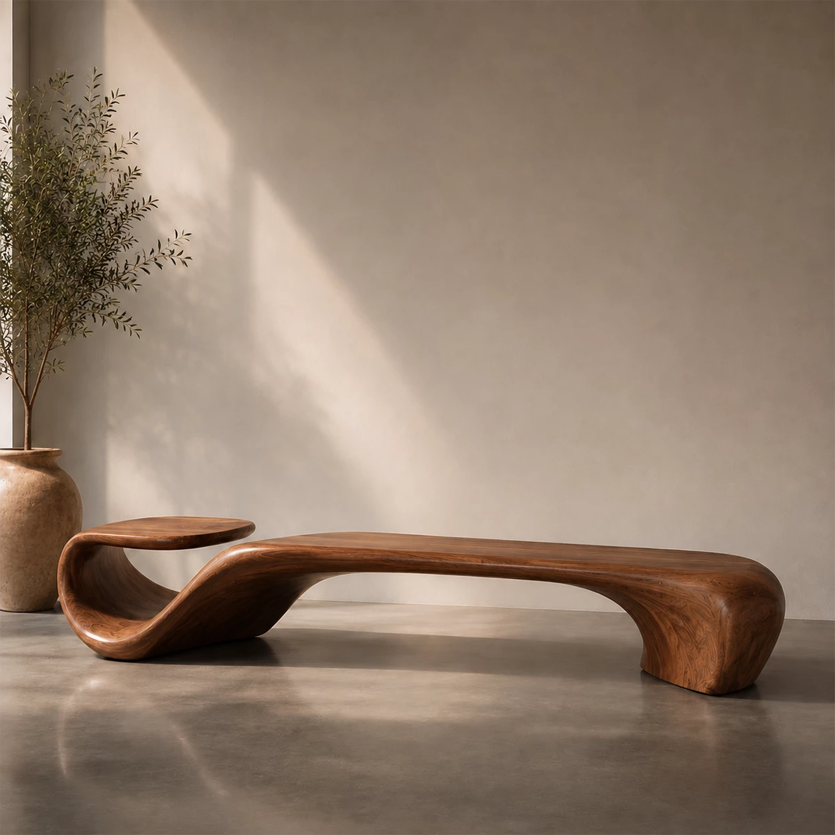 Organic Curved Wood Bench – Sculptural Natural Wood Bench for Modern Interior - Livewoodcraft - 4