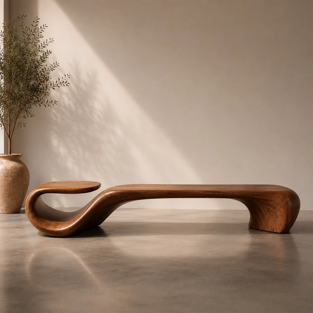 Organic Curved Wood Bench – Sculptural Natural Wood Bench for Modern Interior - Livewoodcraft - 5