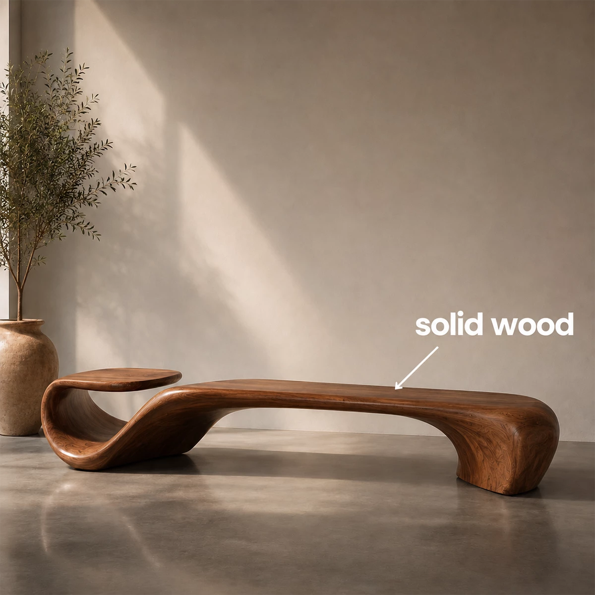 Organic Curved Wood Bench – Sculptural Natural Wood Bench for Modern Interior - Livewoodcraft - 6