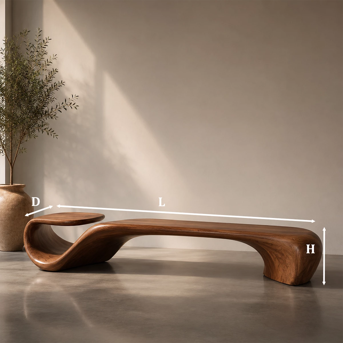 Organic Curved Wood Bench – Sculptural Natural Wood Bench for Modern Interior - Livewoodcraft - 7