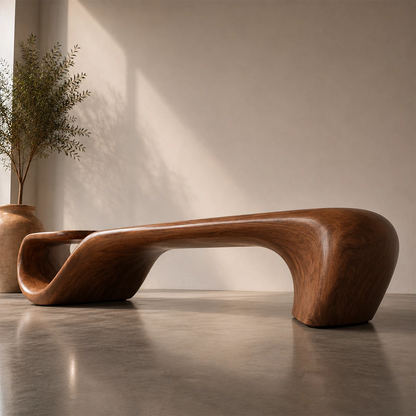 Organic Curved Wood Bench – Sculptural Natural Wood Bench for Modern Interior - Livewoodcraft - 9