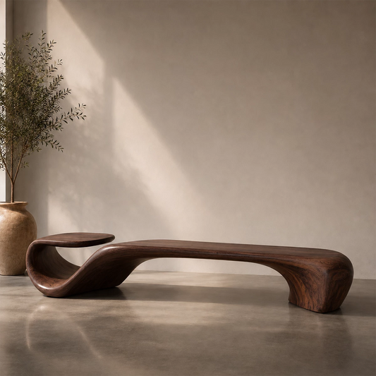 Organic Curved Wood Bench – Sculptural Natural Wood Bench for Modern Interior - Livewoodcraft