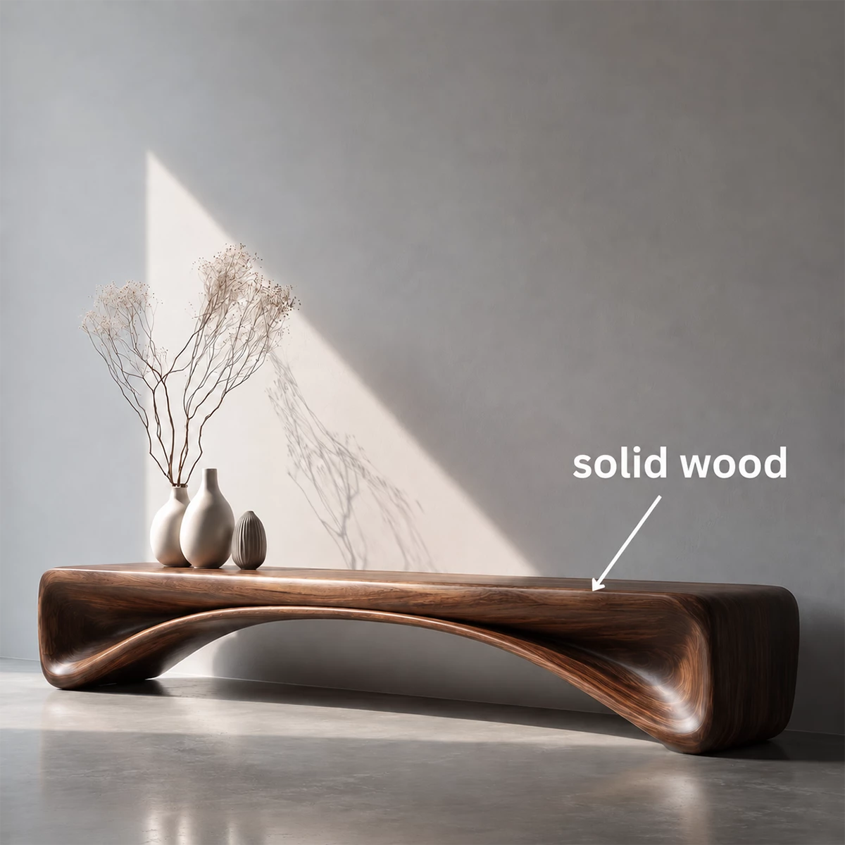 Organic Curved Wood Console Bench – Natural Wood Entryway Table for Modern Interior - Livewoodcraft - 3