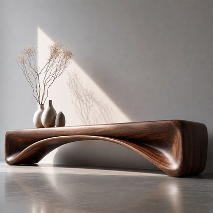 Organic Curved Wood Console Bench – Natural Wood Entryway Table for Modern Interior - Livewoodcraft - 6