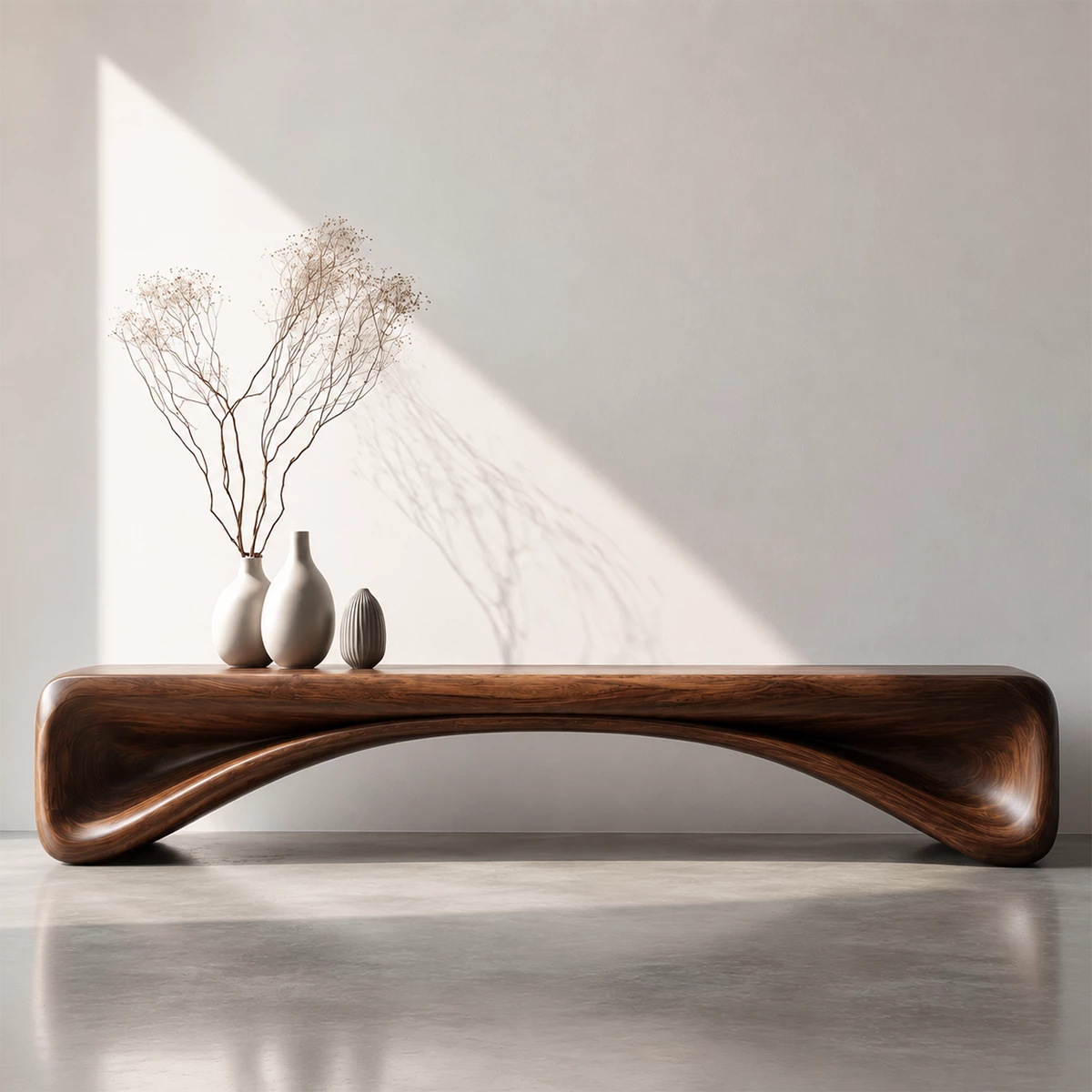 Organic Curved Wood Console Bench – Natural Wood Entryway Table for Modern Interior - Livewoodcraft - 7